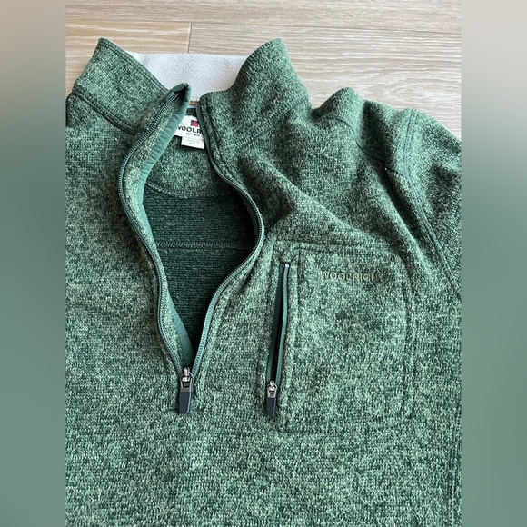 Woolrich XL Green Fleece Quarter Zip Pullover Sweater Outdoor Chest Pocket - Picture 2 of 5